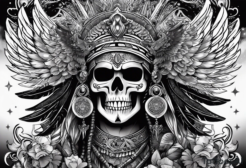 black kali, goddess pirate, alien, pachamama, valkrye, warrior, skull, lotus azul, wing, eagle, zenza resonance, stars, 5D tattoo idea