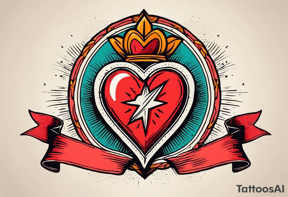 sacred heart vintage traditional tattoo simple sketch old school bold colors with banner christian tattoo idea