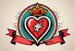 sacred heart vintage traditional tattoo simple sketch old school bold colors with banner christian tattoo idea
