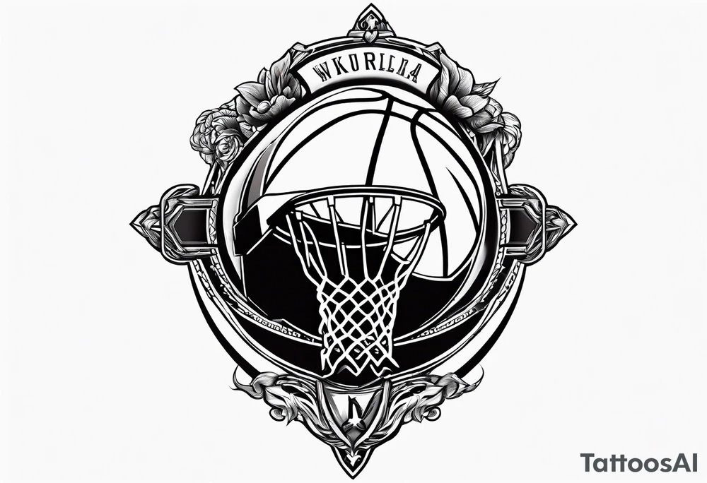 A forearm tattoo that includes a basketball hoop and a cross tattoo idea