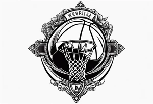 A forearm tattoo that includes a basketball hoop and a cross tattoo idea