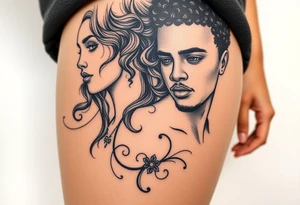 curly haired woman and Afro American man tattoo idea