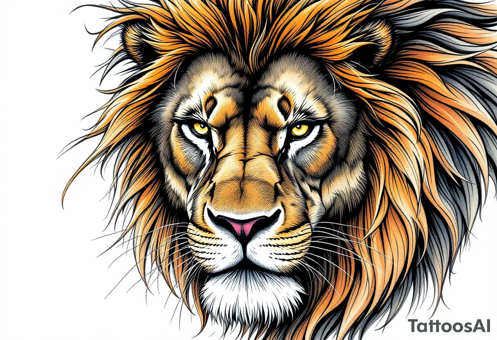 powerful majestic lion, close-up tattoo idea