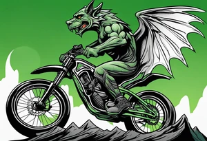 gargoyle riding a full suspension green mountain bike with a shadow no background with wings tattoo idea