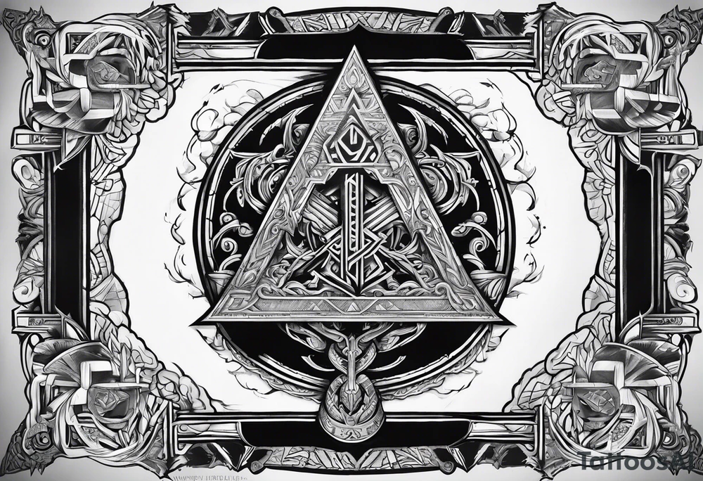 Valhalla sword shield  axe 
Valknut  ruins lightnings tattoo idea