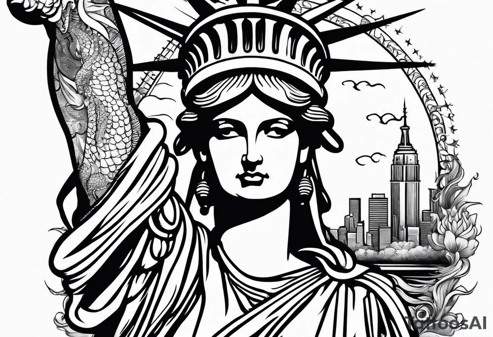 Hot Statue of Liberty with dragon wrap tattoo idea