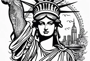 Hot Statue of Liberty with dragon wrap tattoo idea