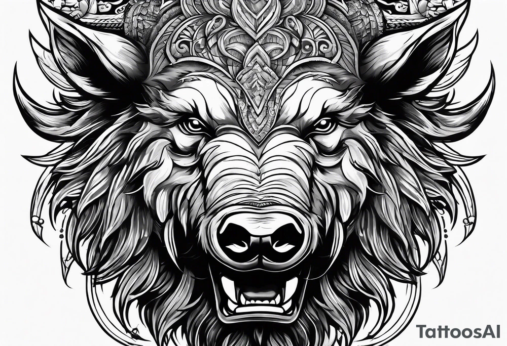 angry boar front tattoo idea
