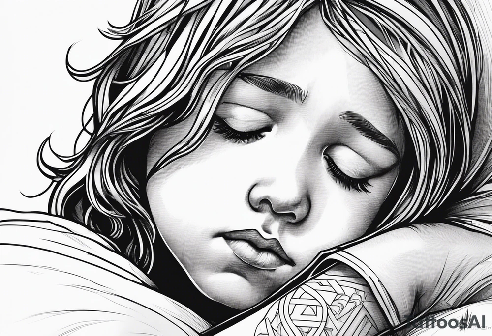 A boy laying his head on jesus’ shoulder tattoo idea
