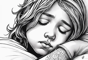 A boy laying his head on jesus’ shoulder tattoo idea