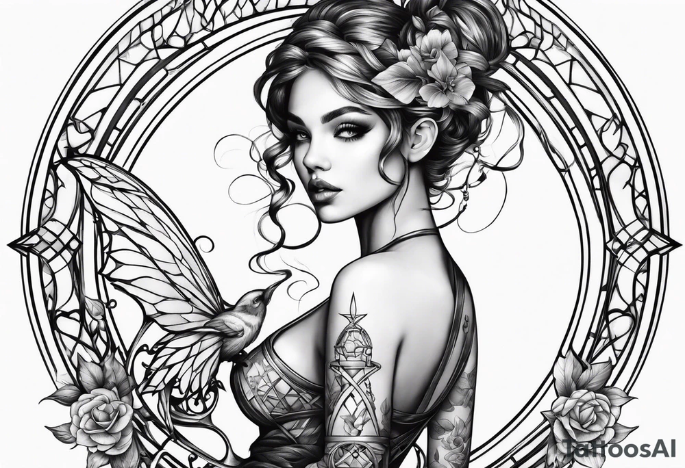 Fairy holding scissors tattoo idea