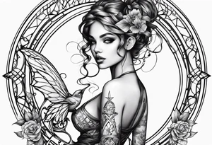 Fairy holding scissors tattoo idea