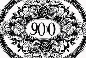 “900 DAYS” large gothic font tattoo, black work floral around it but minimal. tattoo idea