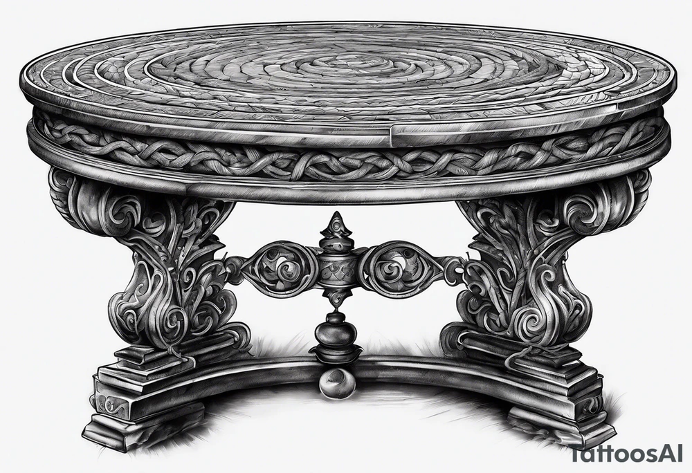 Broken stone table with coiled ropes tattoo idea