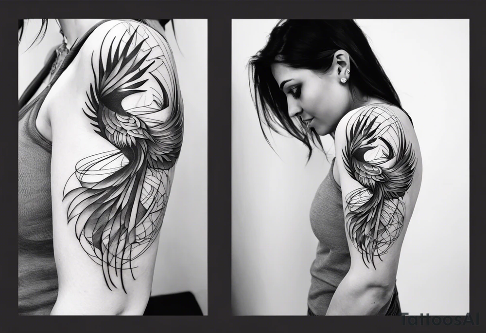 Sleeve tattoo on a woman's arm. Phoenix tattoo idea