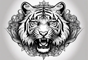 Memorial piece including a tiger on forearm.
Make a place for lettering on top and bottom tattoo idea