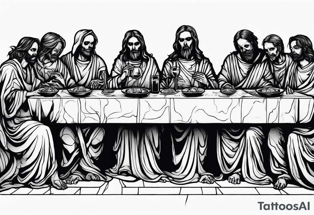 Last supper but everyone is undead, a demon or a skeleton tattoo idea