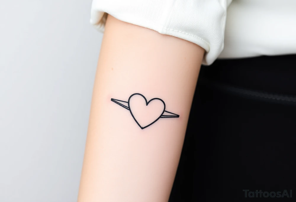 Minimalist tattoo for women who love travel and science, make feminine. For forearm. Should be small, aeroplane and heart tattoo idea