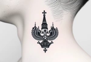St. George 
3 russian imperial crowns above the Russian coat of arms double eagle
Russian sabre
The Kremlin or St. Basil's Cathedral scene 
on the side of my neck tattoo idea