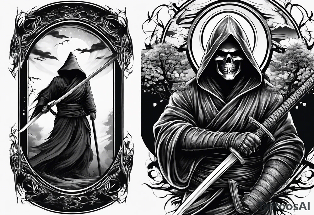 katana with grim reaper tattoo idea