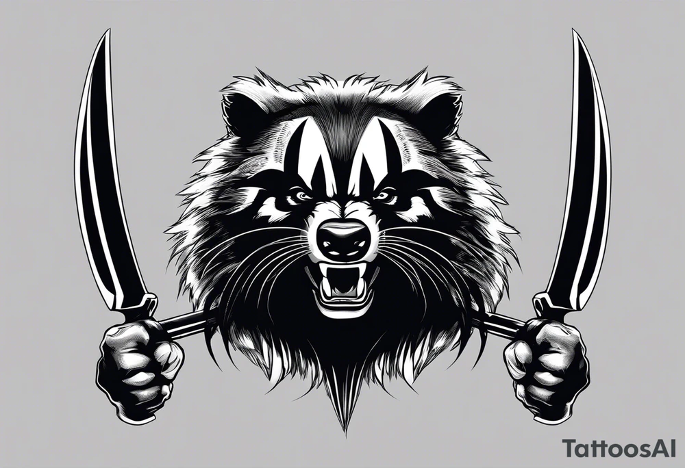 Draw me badger/wolverine with aggressive full body show, killer face with cute smile, very long nails and he attacks like a Turkish gladiator to enemy and also he has very deadly looking. The only weapon is his braveness. tattoo idea