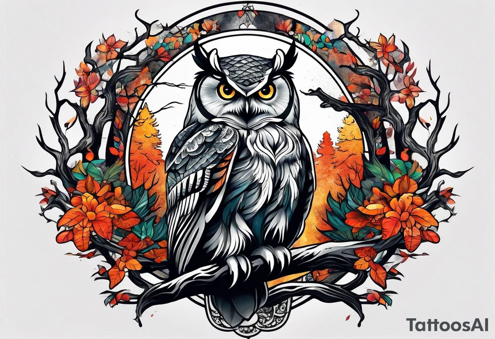owl forest tattoo idea