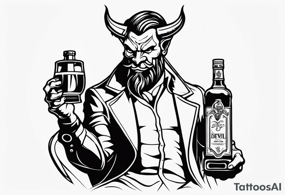 Devil with whiskey botttle tattoo idea