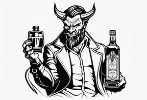 Devil with whiskey botttle tattoo idea