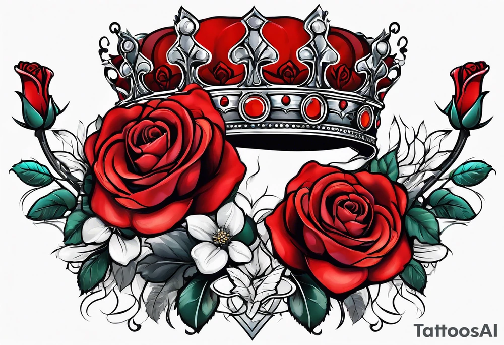 the red rose queen's crown with a heart tattoo idea