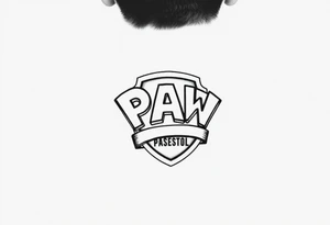 Paw patrol badge with letters  K M C wrapped stacked offset around it tattoo idea