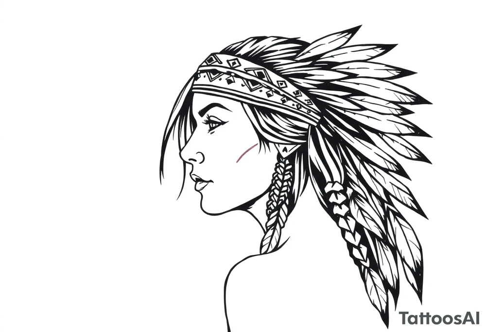 Female Native American wearing headband side pose tattoo idea