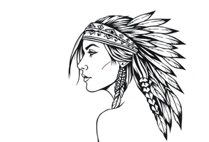 Female Native American wearing headband side pose tattoo idea