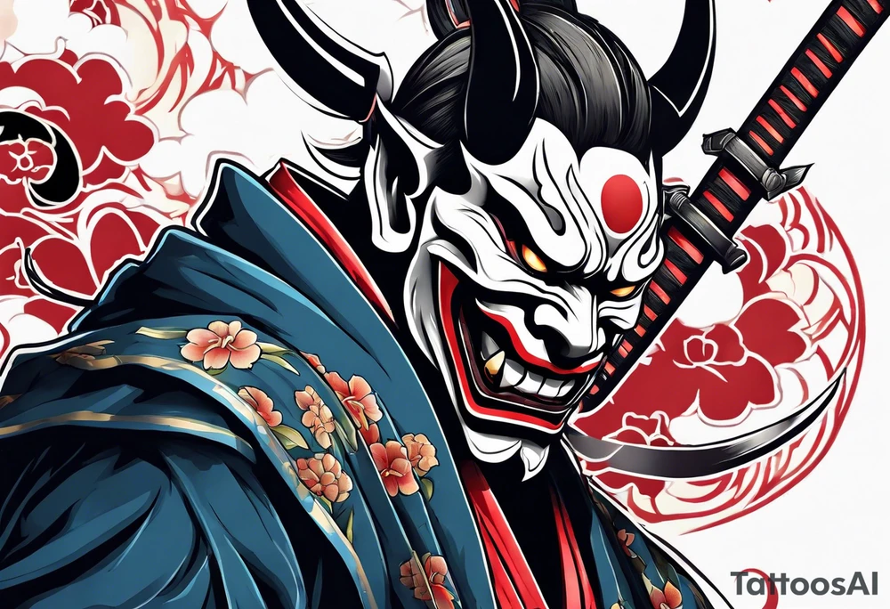 Hannya  holding a katana full tattoo idea