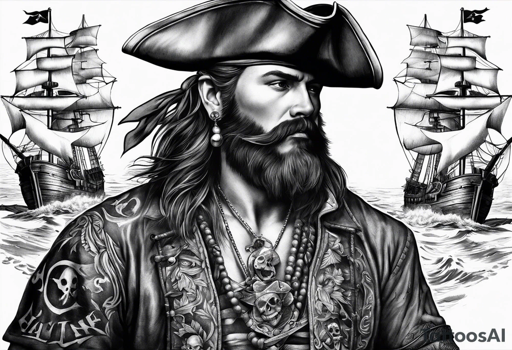 Chest tattoo that is about pirates ,captain ,treasure map no persons tattoo idea Chest tattoo that is about pirates ,captain ,treasure map no persons tattoo idea
