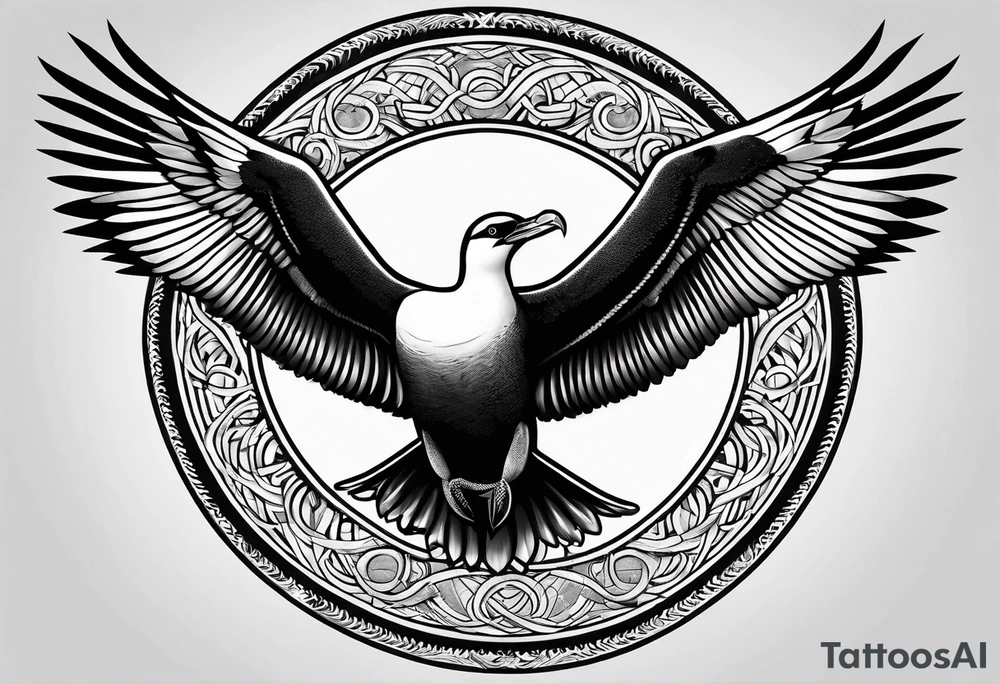 flying giant albatross symmetrical, circle background tattoo idea