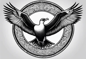 flying giant albatross symmetrical, circle background tattoo idea