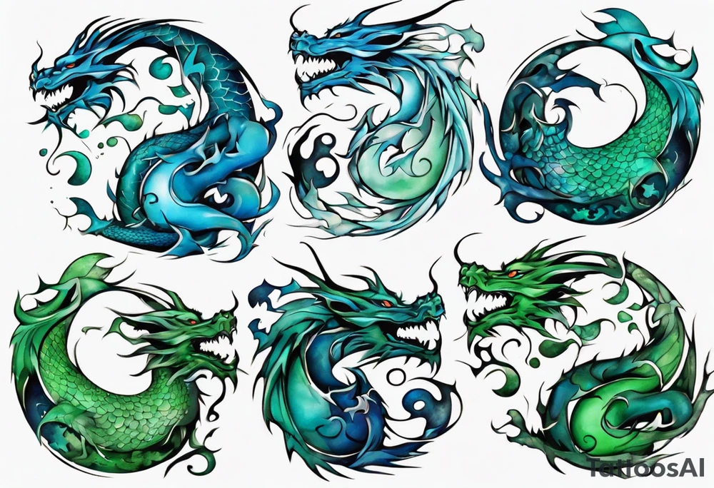 ying yang dragon stones blue & green tattoo idea