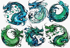 ying yang dragon stones blue & green tattoo idea