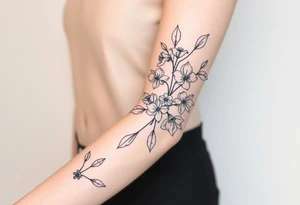 starting from a band mid forearm,  sleeve of a combination of holly and daffodils tattoo idea