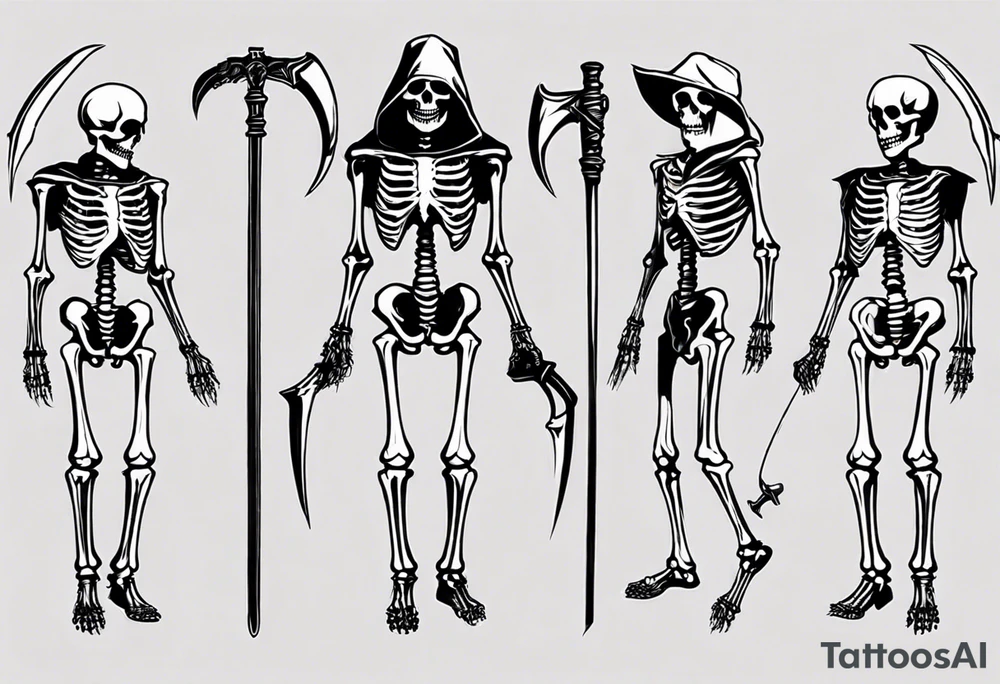 Skeleton with scythe death tattoo idea
