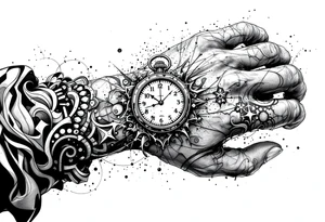 draw a stop watch time piece on the back of a hand opposite of the hand tattoo idea