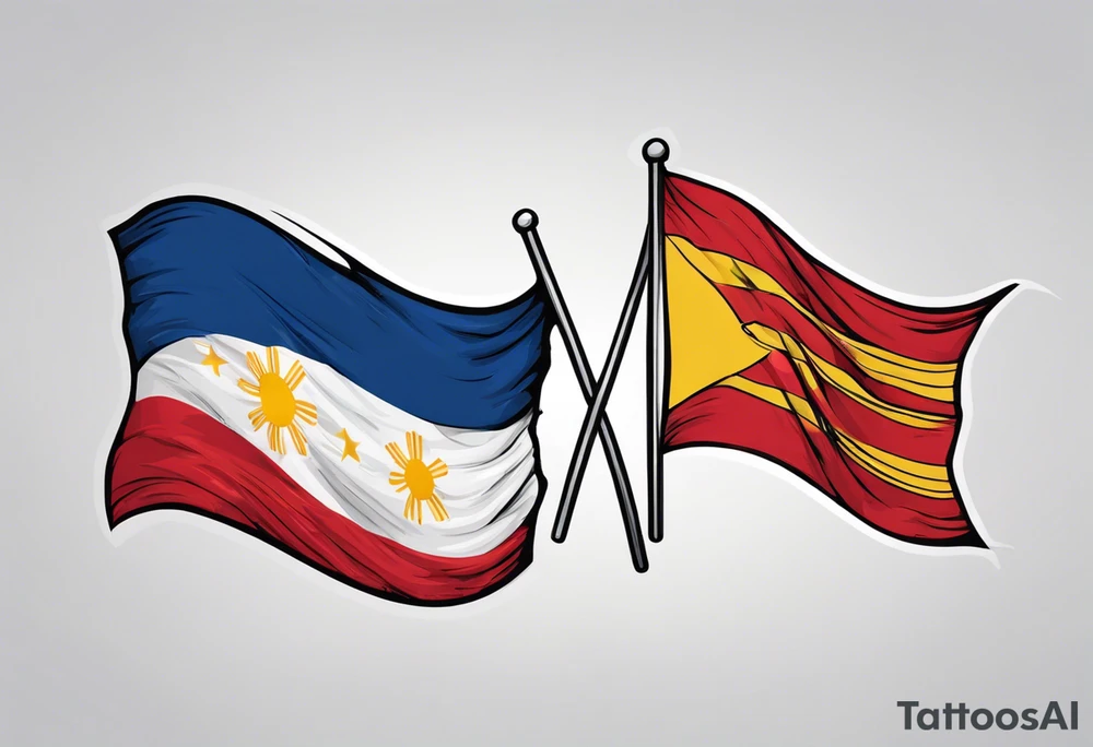 A single waving flag that is the Philippine flag to the left and the Spanish flag to the right tattoo idea