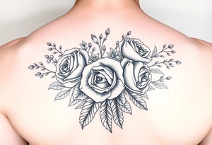 vintage bouquet of wild roses and meadow flowers with morning dew tattoo idea