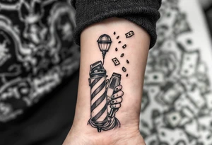 Barber pole and clipper with raining money tattoo idea