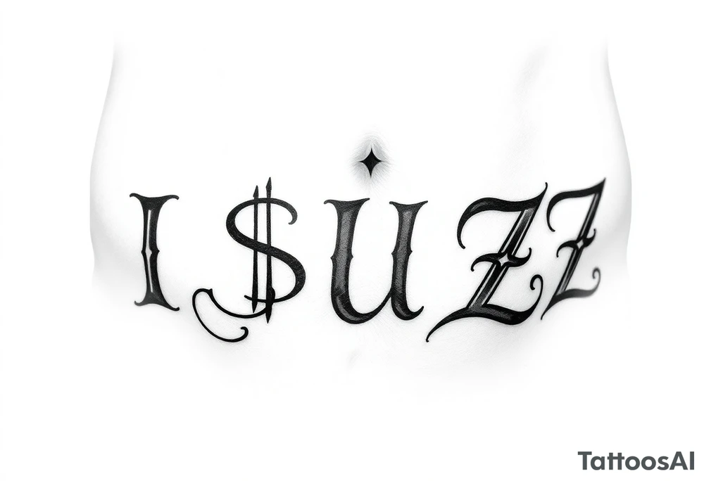 It'll be a large tattoo cross my stomach kind of arched like the old white trash tattoos you'd see like in the 90s. The word it's going to be I S $ U ə Z the second s is going to be money signed backwards the E is going to be backwards and kind of tilted more like like the Internet Explorer e or maybe it's Intel or something like that tattoo idea