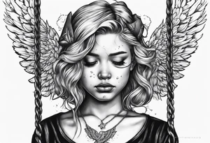 crying broken angel on swing tattoo idea