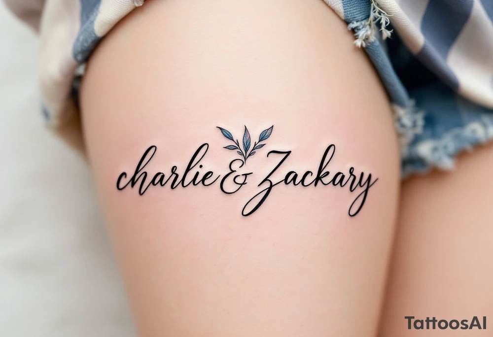 Create a delicate tattoo design that seamlessly integrates the names "Charlie" and "Zackary" in graceful, flowing cursive. Enclose the names within a softly stylized symbol that embodies strength and unity . The overall design should evoke warmth and protection while remaining refined and understated

Just the initials is ok too tattoo idea