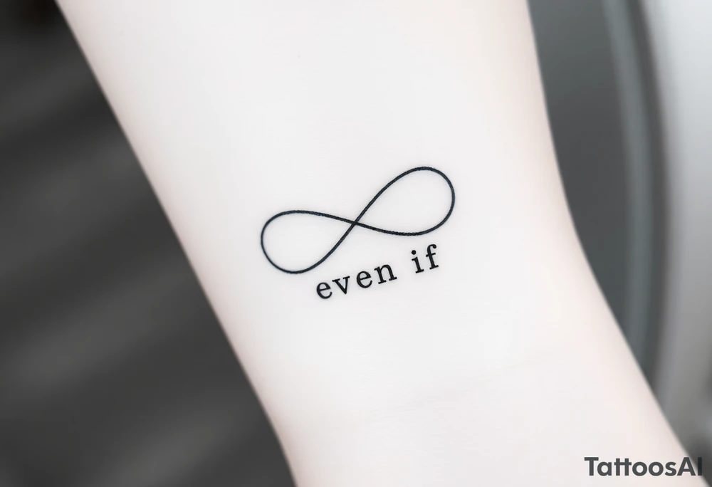 unique and soft infinity symbol with words "EVEN IF" tattoo idea