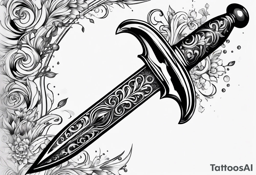 Feminine magical dagger with a splash of water swirling around it delicately tattoo idea