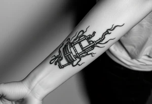 wide System of pipes that transitions and transforms at the end into thick, widespread 
veins of forearm tattoo idea